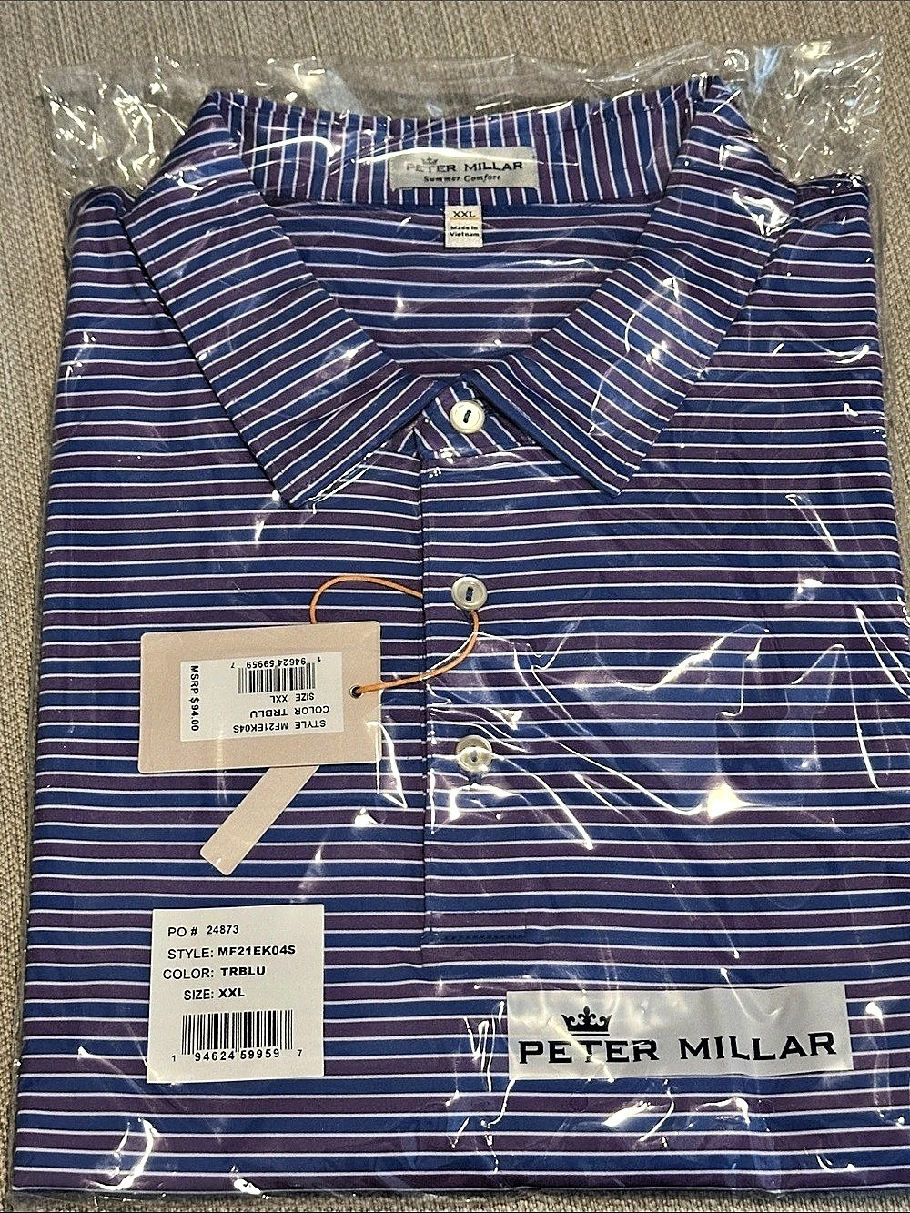 Peter Millar Crown Sport Mac Performance Jersey Polo Blue & Purple XXL